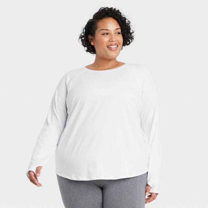 Women's Plus Size Essential Crewneck Long Sleeve T-shirt - All In Motion White