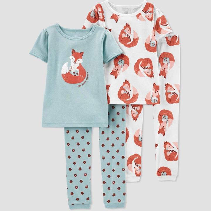 Carter's Just One You Toddler Girls' 4pc Fox Pajama Set - Teal