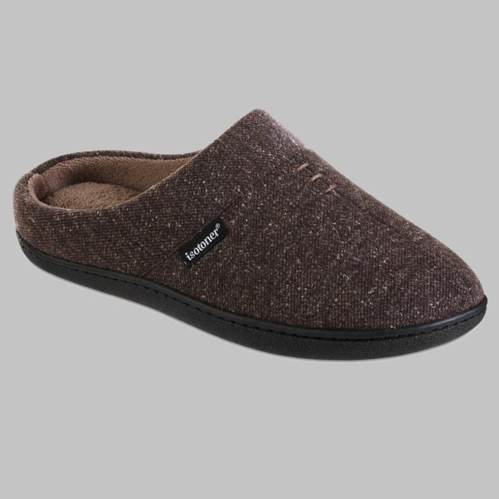 Isotoner Men's Heather Knit Preston Hoodback Slippers - Brown