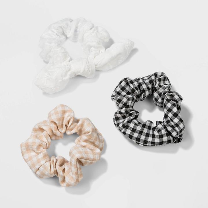 Gingham Embroidery Twister With Bow Hair Elastics - Wild Fable