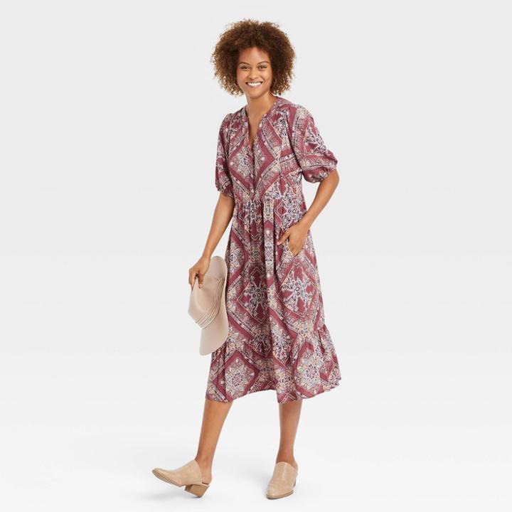 Women's 3/4 Sleeve Dress - Knox Rose Rose Pink Ikat