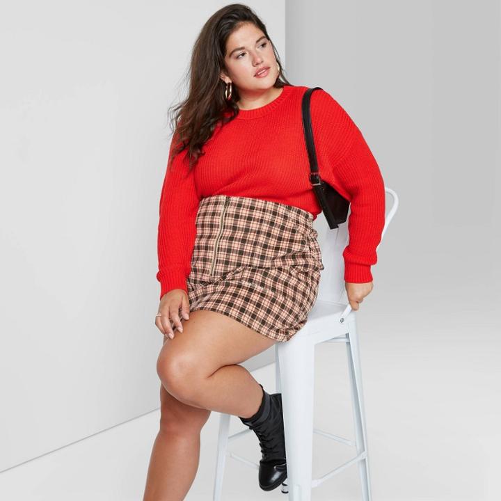 Women's Plus Size Crewneck Pullover Sweater - Wild Fable Red