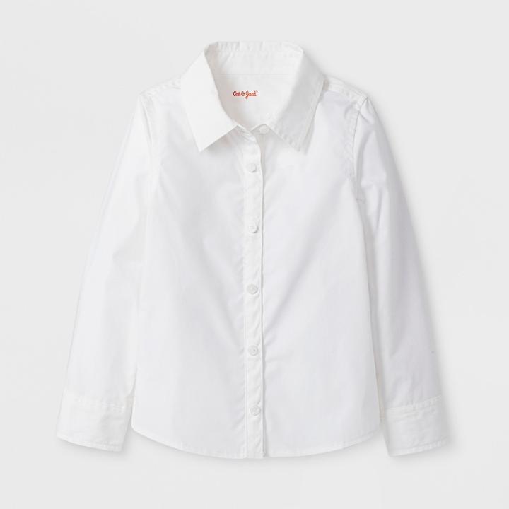 Toddler Girls' Adaptive Long Sleeve Button-down Blouse - Cat & Jack White