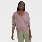 Women's Fine Gauge V-neck Sweater - A New Day Dark Brown