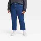 Women's Plus Size High-rise Ankle Straight Jeans - Ava & Viv Medium Wash 14w,