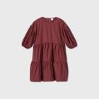 Women's Puff Short Sleeve Tiered Dress - A New Day Burgundy