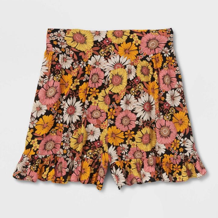 Girls' Ruffle Bottom Shorts - Art Class Black Floral