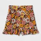 Girls' Ruffle Bottom Shorts - Art Class Black Floral