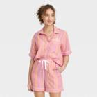 Women's Striped Simply Cool Short Sleeve Button-up Shirt - Stars Above Rose Pink
