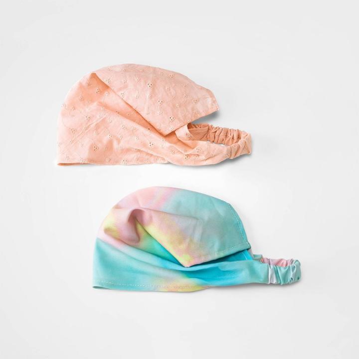 Kids' 2pk Tie-dye Headscarves - Art Class Peach/blue