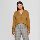 Women's Plus Size Long Sleeve Henley Pullover Sweater - Who What Wear Tan