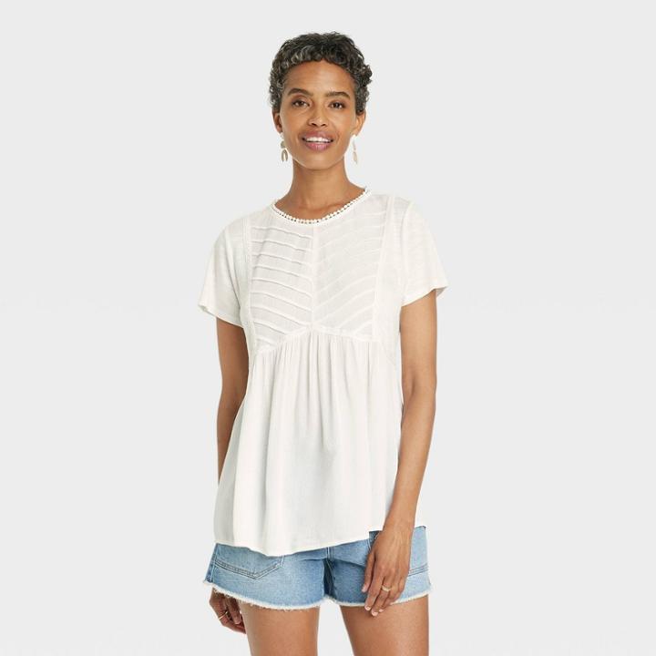 Women's Short Sleeve Pintuck T-shirt - Knox Rose White