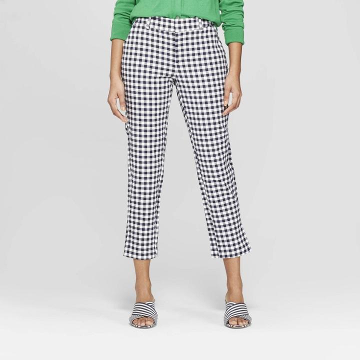 Women's Plaid Straight Leg Slim Ankle Pants - A New Day Navy/white (blue/white)