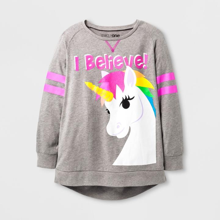 Girls' Unicorn Emoji Sweatshirt - Athletic Heather -