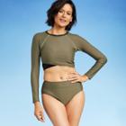 Women's Long Sleeve Cropped Rash Guard - All In Motion Olive Green & Black Colorblock