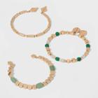 Semi-precious Stones Jade Malachite Aventurine Cuff Wire Bracelet Set - Universal Thread Green, Women's