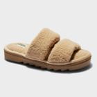 Women's Dluxe By Dearfoams Eliana Teddy Double Band Slide Slippers - Tan