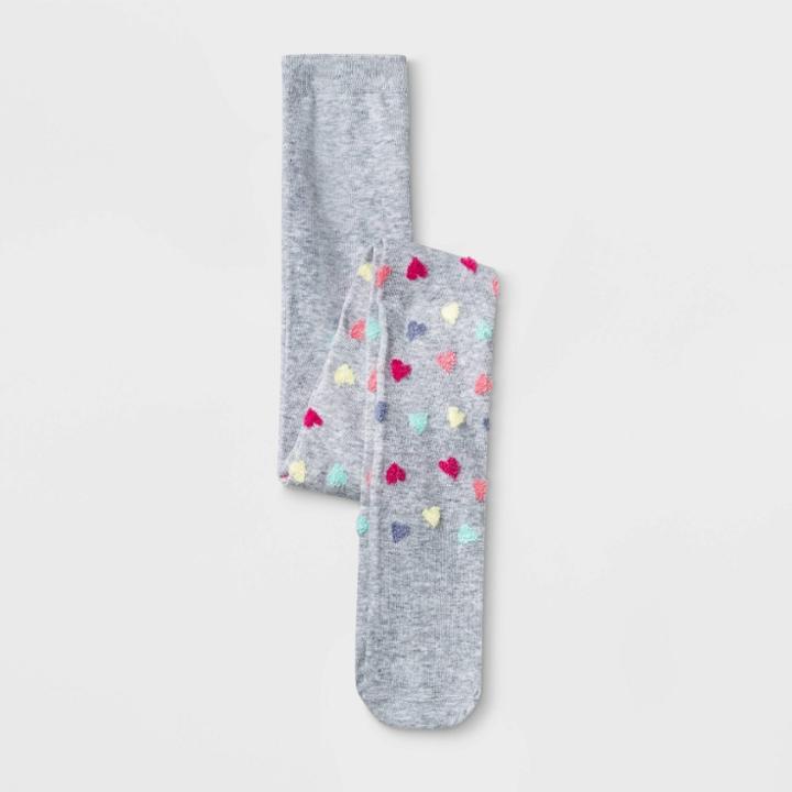 Girls' Heart Print Tights - Cat & Jack Gray S, Girl's,
