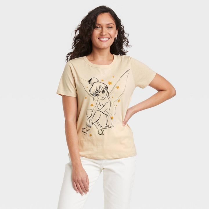 Women's Disney Tinkerbell Short Sleeve Graphic T-shirt - Tan