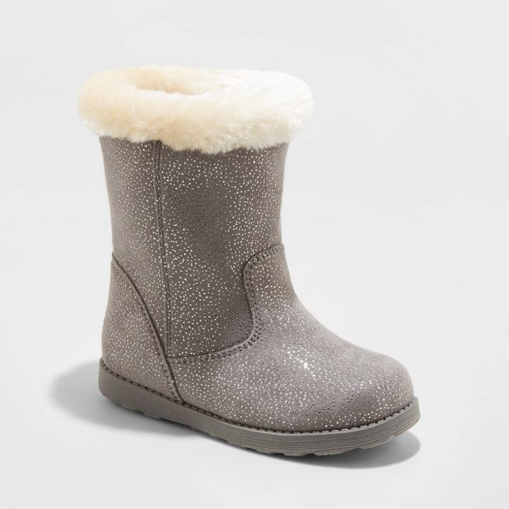 Toddler Girls' Karley Faux Fur Shearling Boots - Cat & Jack Gray