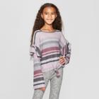 Girls' Drop Shoulder Long Sleeve Ruffle T-shirt - Art Class Purple