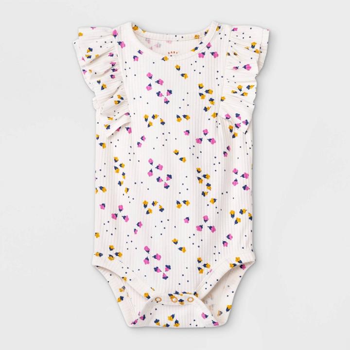 Baby Girls' Floral Ditsy Ruffle Short Sleeve Bodysuit - Cat & Jack Off-white Newborn