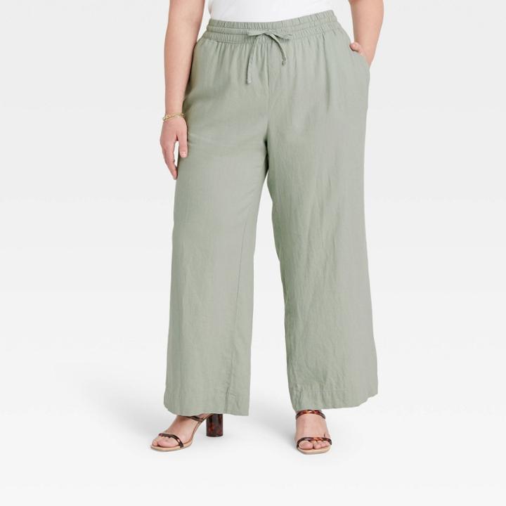 Women's Plus Size Mid-rise Relaxed Fit Pants - A New Day Green