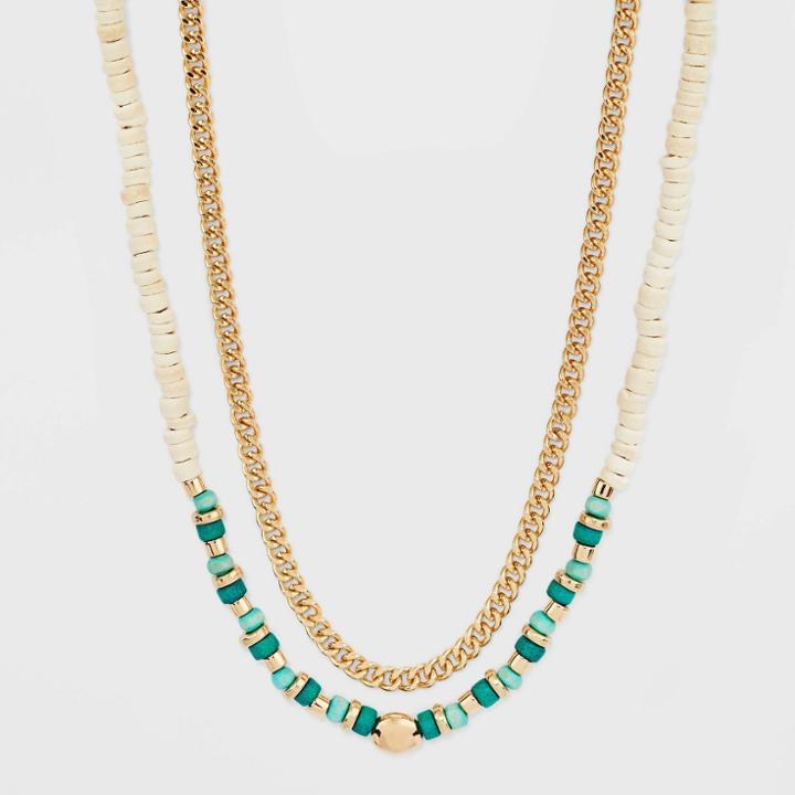 Wooden Beaded Multi-strand Necklace - A New Day Blue/green