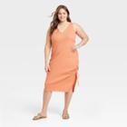Women's Plus Size Sleeveless Ruched Knit Dress - A New Day Orange