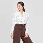 Women's Polka Dot Relaxed Fit Long Sleeve V-neck Tunic - A New Day White/black M, Size: