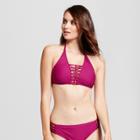 Women's Ribbed Caged High Neck Bikini Top - Thistle Pink - M - Mossimo, Pink Thistle