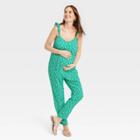 The Nines By Hatch Short Sleeve Flounce Maternity Jumpsuit Teal Green Floral