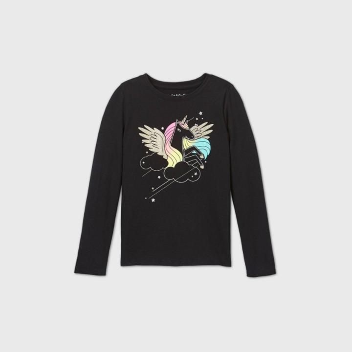 Girls' Long Sleeve Flying Unicorn Graphic T-shirt - Cat & Jack Black