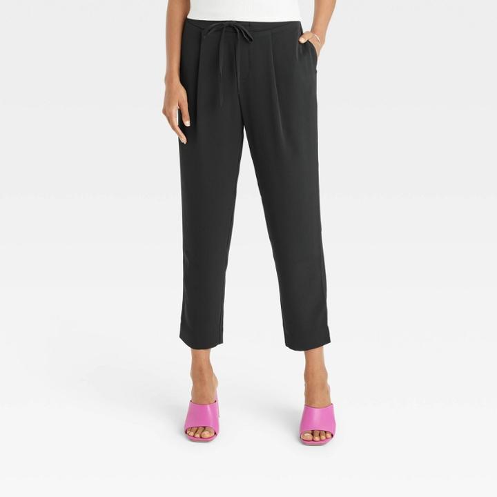 Women's High-rise Tapered Fluid Ankle Pull-on Pants - A New Day Black