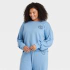 Zoe+liv Women's Plus Size Rose Cropped Graphic Sweatshirt - Blue