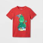 Boys' Christmas Dinosaur Graphic Short Sleeve T-shirt - Cat & Jack Bright Red