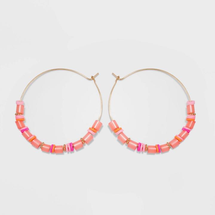Beaded Hoop Earrings - Wild Fable Pink, Women's
