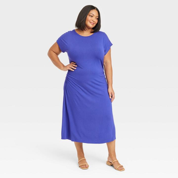 Women's Short Sleeve Shirtdress - Ava & Viv Blue