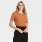 Women's Short Sleeve Rib T-shirt - A New Day Brown