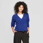 Women's V-neck Eyelash Pullover Sweater - A New Day Blue