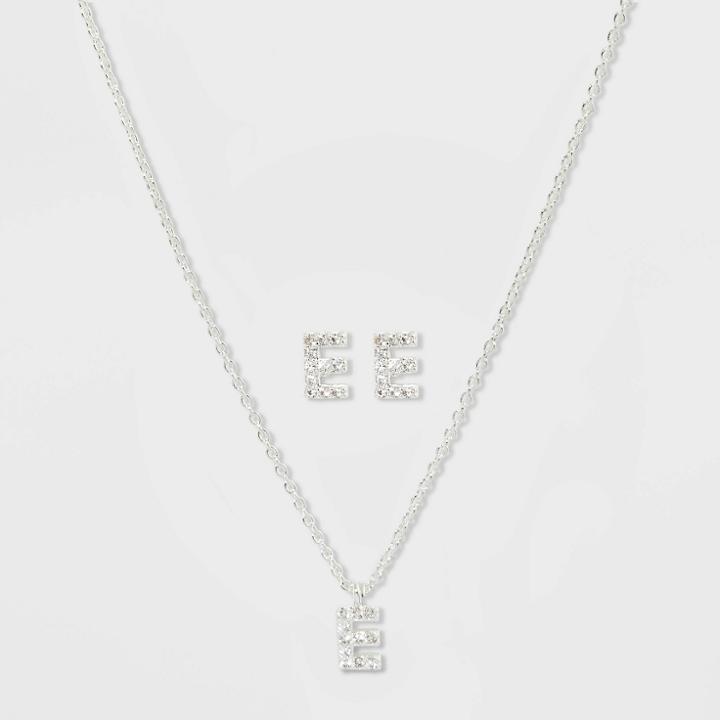 Initial E Crystal Jewelry Set - A New Day Silver, Women's