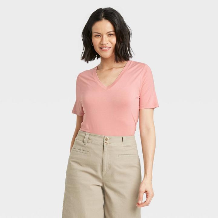 Women's Short Sleeve V-neck Drapey T-shirt - A New Day