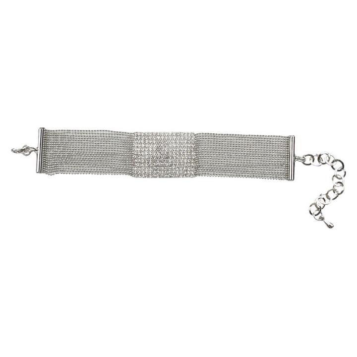 Zirconmania Multi-pave Fine Crystal Square With Multi-link Strands Bracelet And Lobster Clasp - Rhodium, Women's, Clear