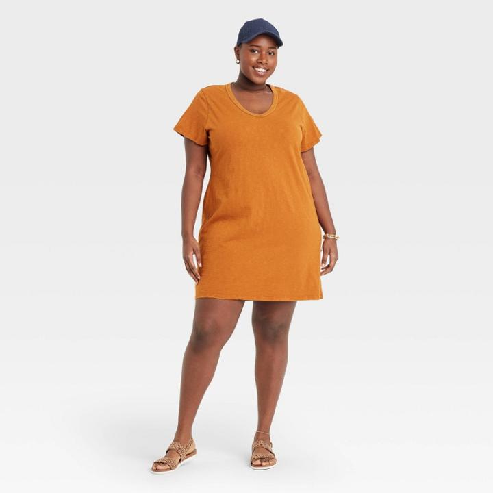 Women's Plus Size Short Sleeve T-shirt Dress - Universal Thread Brown