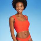 Women's Diamond Textured Square Neck Longline Tank Bikini Top - Shade & Shore Orange D/dd Cup