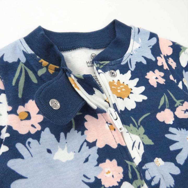 Honest Baby 2pk Organic Cotton Painterly Floral Sleep N' Play - Blue Newborn