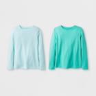 Girls' 2pk Solid Long Sleeve T-shirt - Cat & Jack Green/aqua S, Girl's,