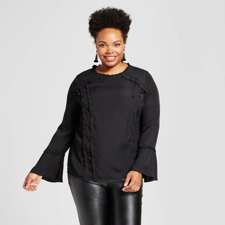 Women's Plus Size Ruffle Trim Blouse - Ava & Viv Black X