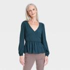 Women's Long Sleeve Embroidered Blouse - Knox Rose Teal Blue