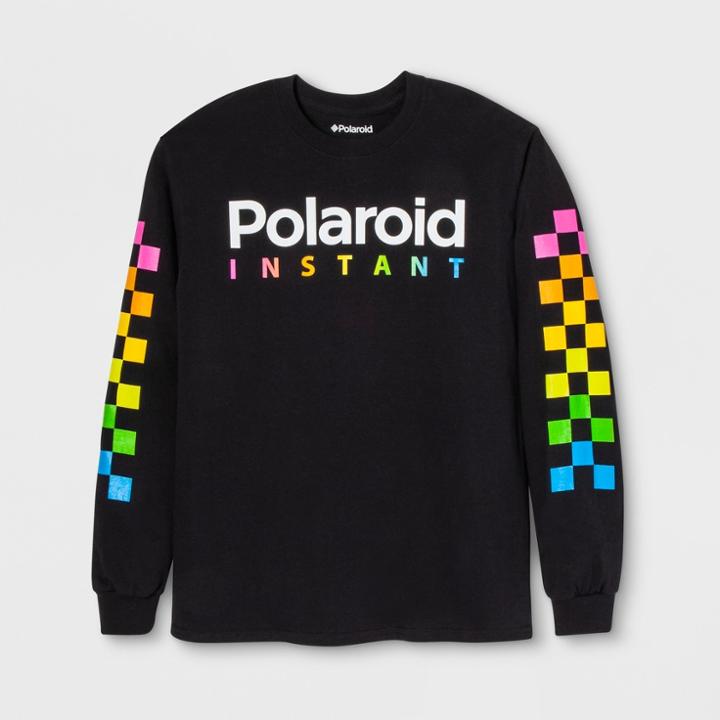 Men's Long Sleeve Polaroid Crew T-shirt - Black